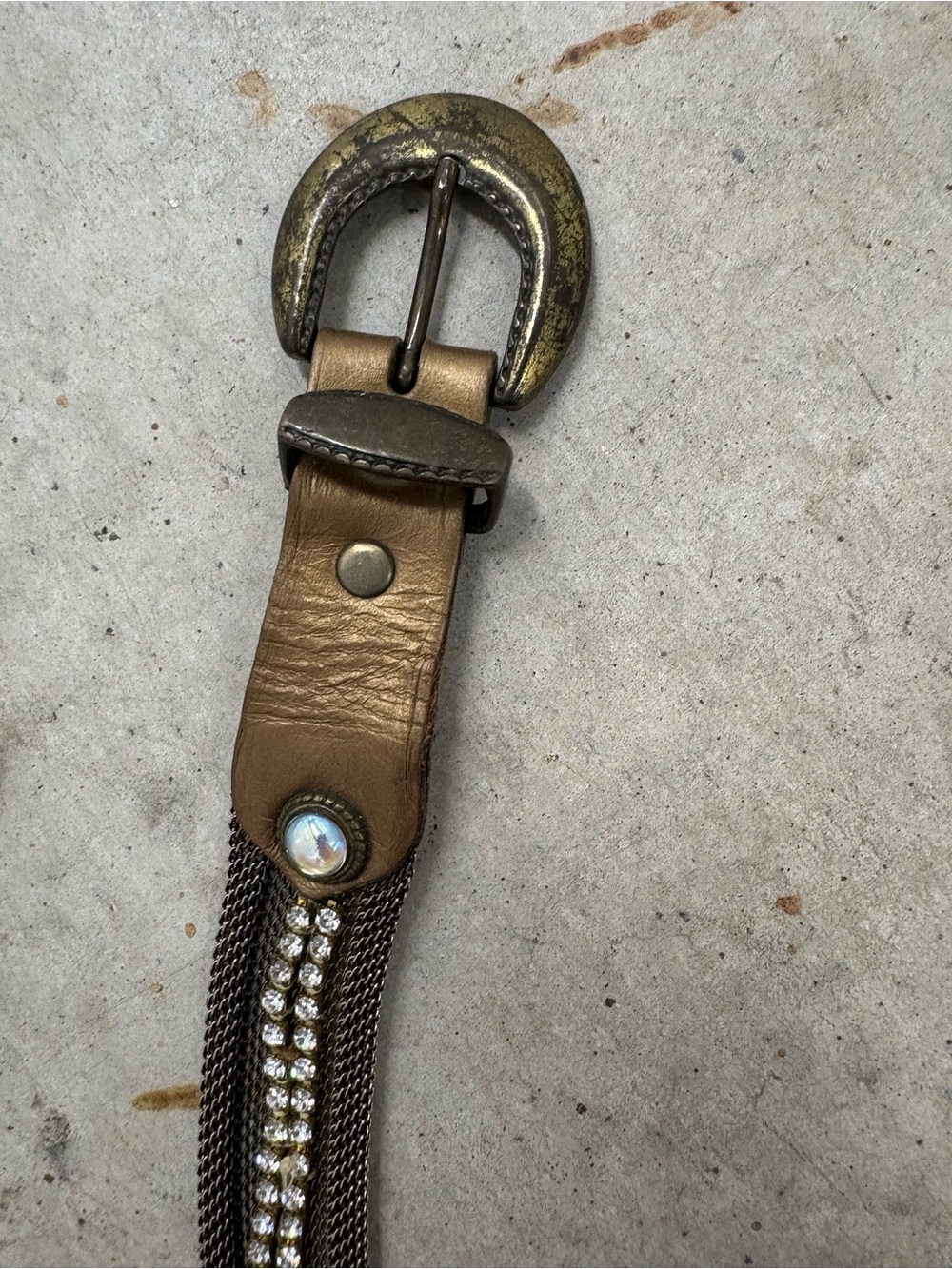 Vintage Sand Castle Rhinestone Leather & Metal Mesh Fashion Petite Belt - Picture 10 of 12